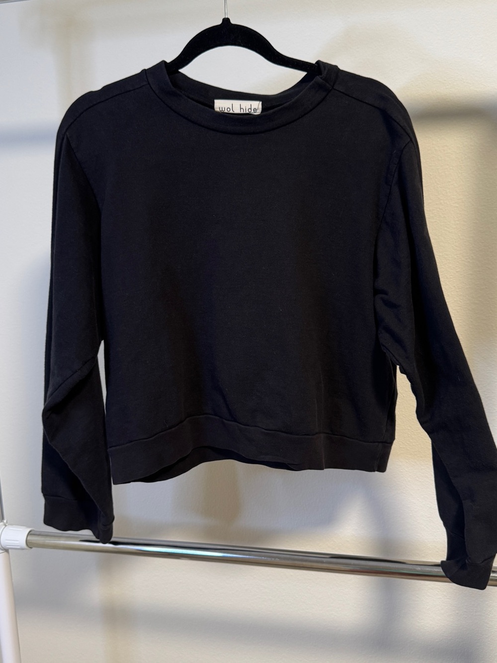 Wol Hide Easy Summer Sweatshirt Black Organic Cotton Cropped Sz S Boxy Crew